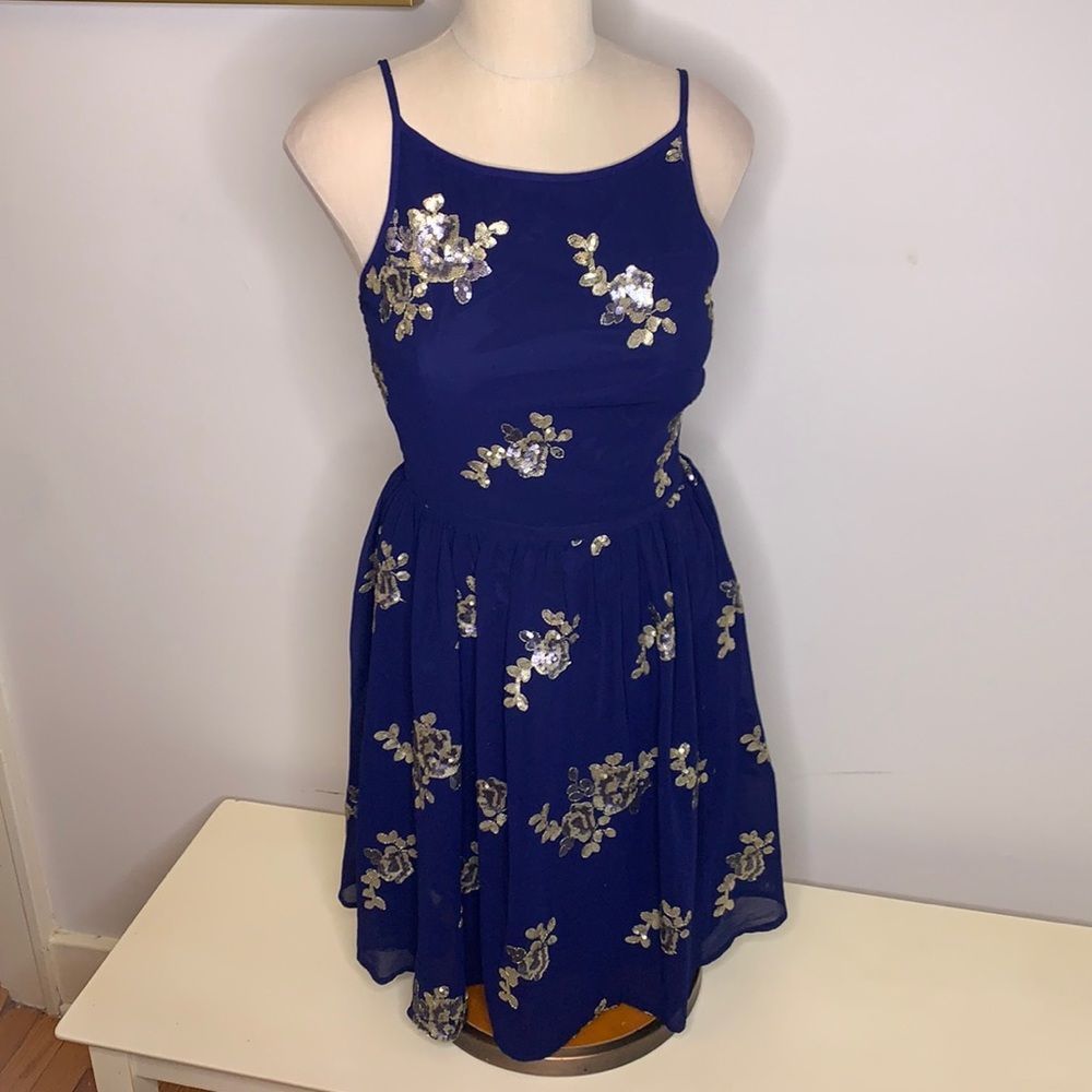 Little Mistress Sequin Floral Strap Dress